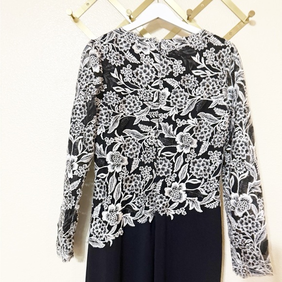 Tadashi Shoji Sequin Embroidered Floral Lace Long Sleeve Crepe Gown size 12 $418 - Picture 7 of 10